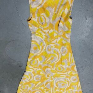 Vintage Leslie Fay Yellow and White Halter Sheath Midi Dress Size 10